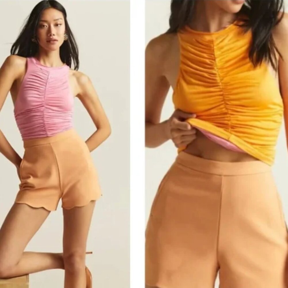 NWT PILCRO ANTHROPOLOGIE Ruched Reversible Tank In Pink/Orange, Medium, $68
